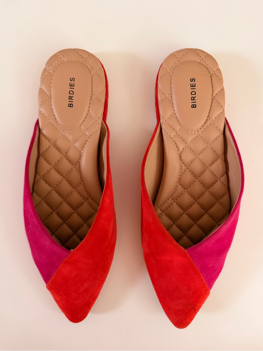 Birdies Two-Tone Pink and Red Suede Mules